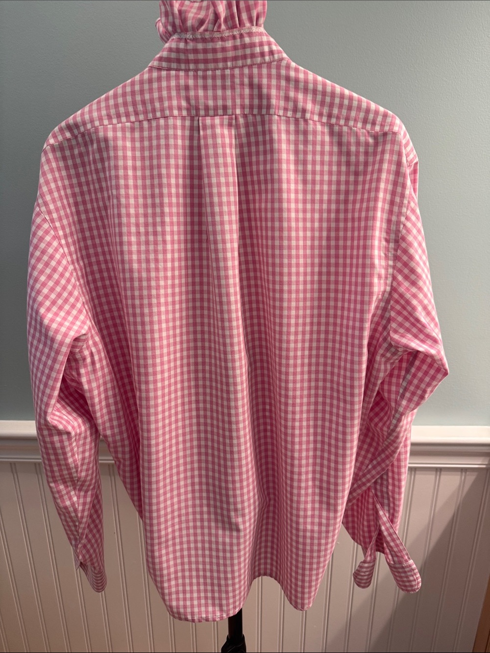 Reimagined BrooksBrothers Pink Gingham,Ruffled Collar shirt. - Picture 2 of 10